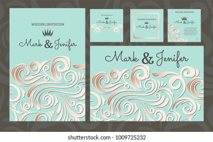 Wedding Invitation cards, Elegant modern design with vignette background. Frame and design elements. 