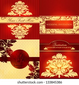Wedding invitation cards with floral elements. Vector illustration