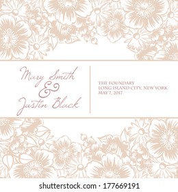 Wedding invitation cards with floral elements.