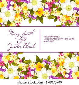 Wedding invitation cards with floral elements.