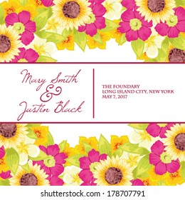 Wedding invitation cards with floral elements.