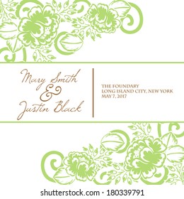 Wedding invitation cards with floral elements.