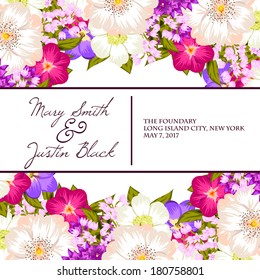Wedding invitation cards with floral elements.