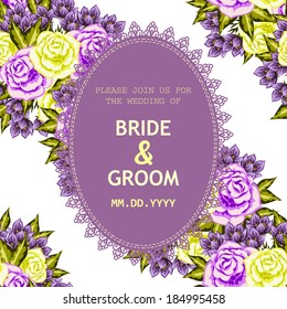 Wedding invitation cards with floral elements.