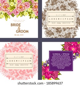 Wedding invitation cards with floral elements.