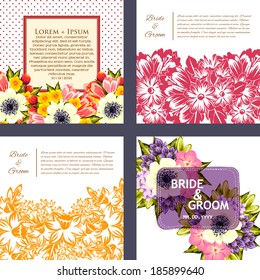 Wedding invitation cards with floral elements.