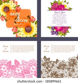 Wedding invitation cards with floral elements.