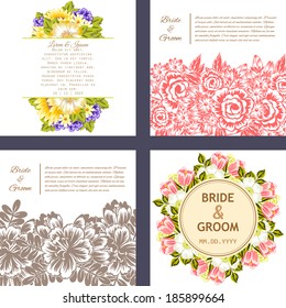 Wedding invitation cards with floral elements.