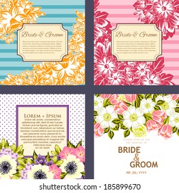 Wedding invitation cards with floral elements.