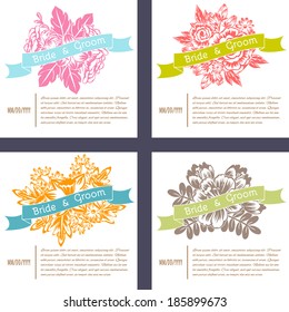 Wedding invitation cards with floral elements.