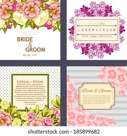 Wedding invitation cards with floral elements.