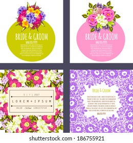 Wedding invitation cards with floral elements.