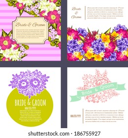 Wedding invitation cards with floral elements.