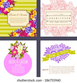 Wedding invitation cards with floral elements.