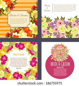 Wedding invitation cards with floral elements.