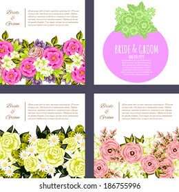 Wedding invitation cards with floral elements.