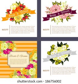 Wedding invitation cards with floral elements.