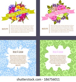 Wedding invitation cards with floral elements.