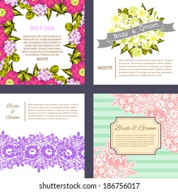 Wedding invitation cards with floral elements.