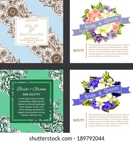 Wedding invitation cards with floral elements.