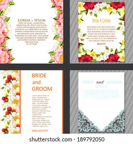 Wedding invitation cards with floral elements.