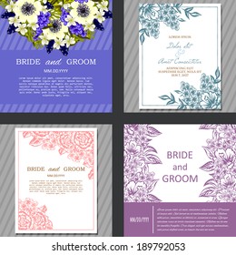 Wedding invitation cards with floral elements.