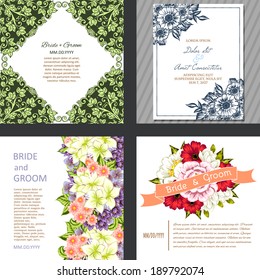 Wedding invitation cards with floral elements.