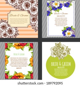 Wedding invitation cards with floral elements.