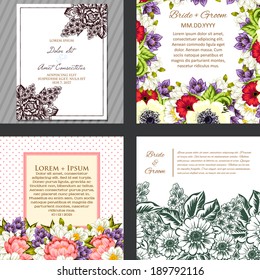 Wedding invitation cards with floral elements.