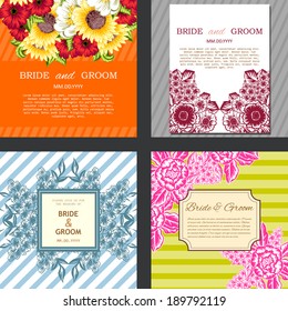 Wedding invitation cards with floral elements.