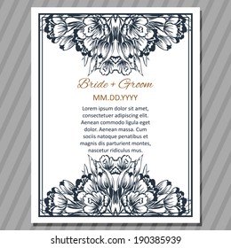 Wedding invitation cards with floral elements.