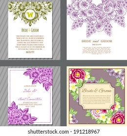 Wedding invitation cards with floral elements.