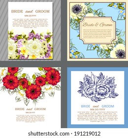Wedding invitation cards with floral elements.