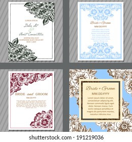 Wedding invitation cards with floral elements.
