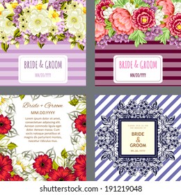 Wedding invitation cards with floral elements.