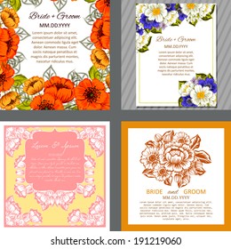 Wedding invitation cards with floral elements.