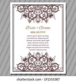 Wedding invitation cards with floral elements.