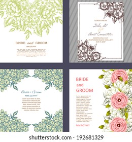 Wedding invitation cards with floral elements.