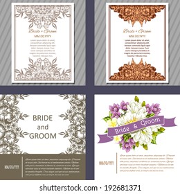 Wedding invitation cards with floral elements.