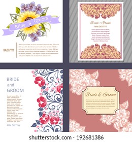 Wedding invitation cards with floral elements.
