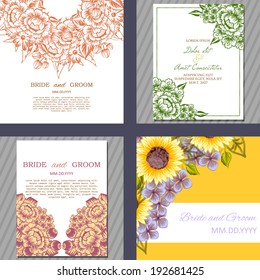Wedding invitation cards with floral elements.