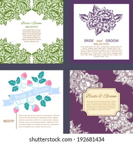 Wedding invitation cards with floral elements.