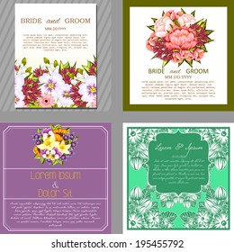 Wedding invitation cards with floral elements.