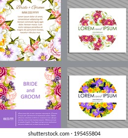 Wedding invitation cards with floral elements.