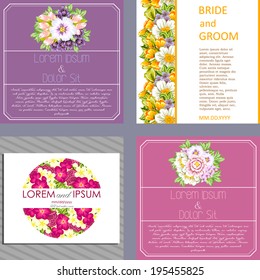 Wedding invitation cards with floral elements.