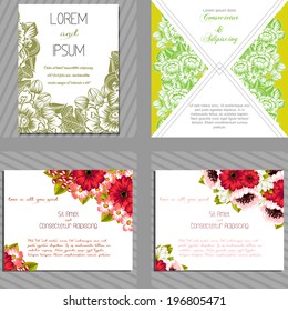Wedding invitation cards with floral elements.