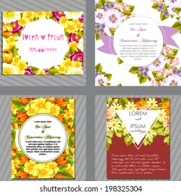 Wedding invitation cards with floral elements. 