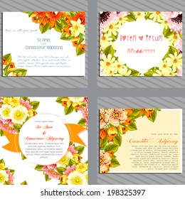 Wedding invitation cards with floral elements. 