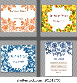 Wedding invitation cards with floral elements.