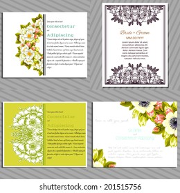 Wedding invitation cards with floral elements.